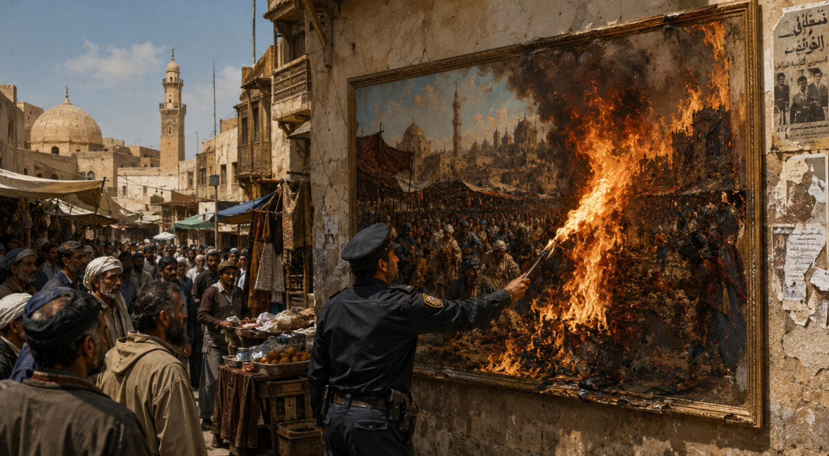 Burning a painting