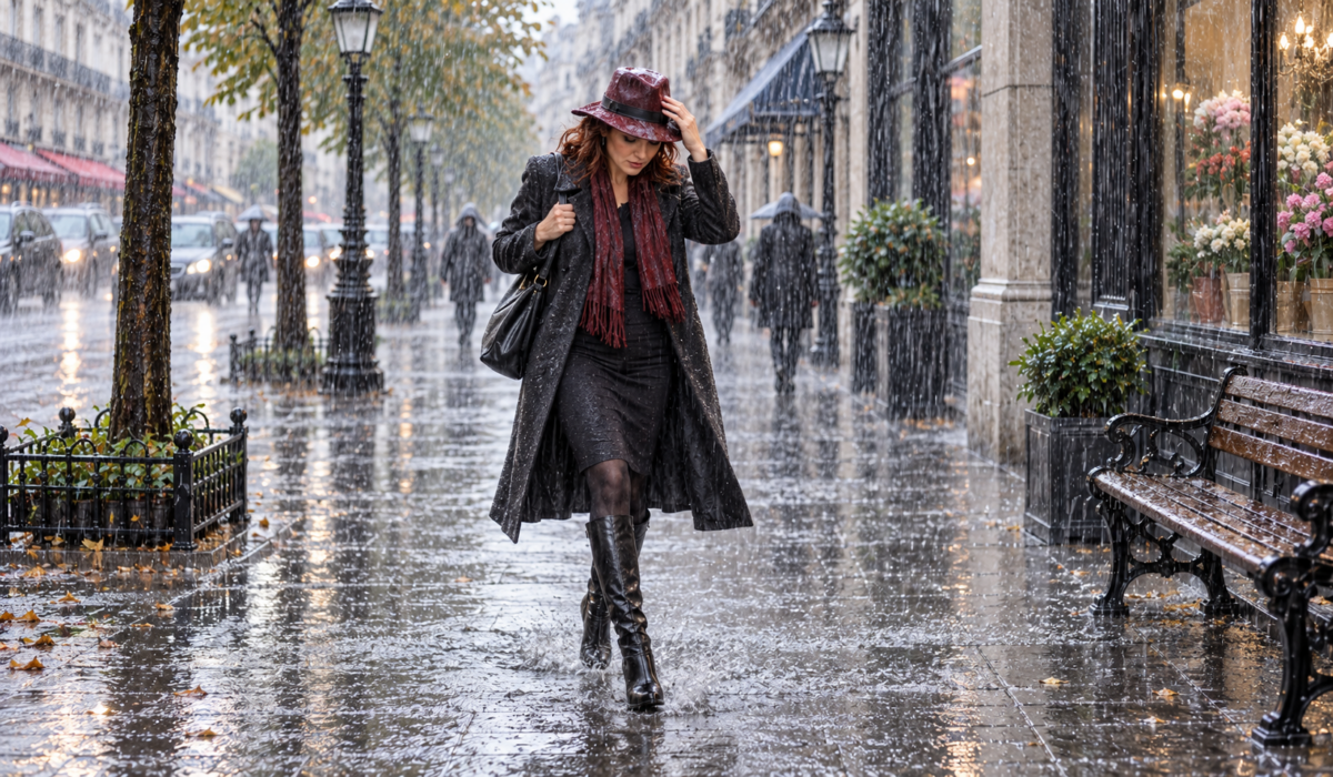 a woman in rain